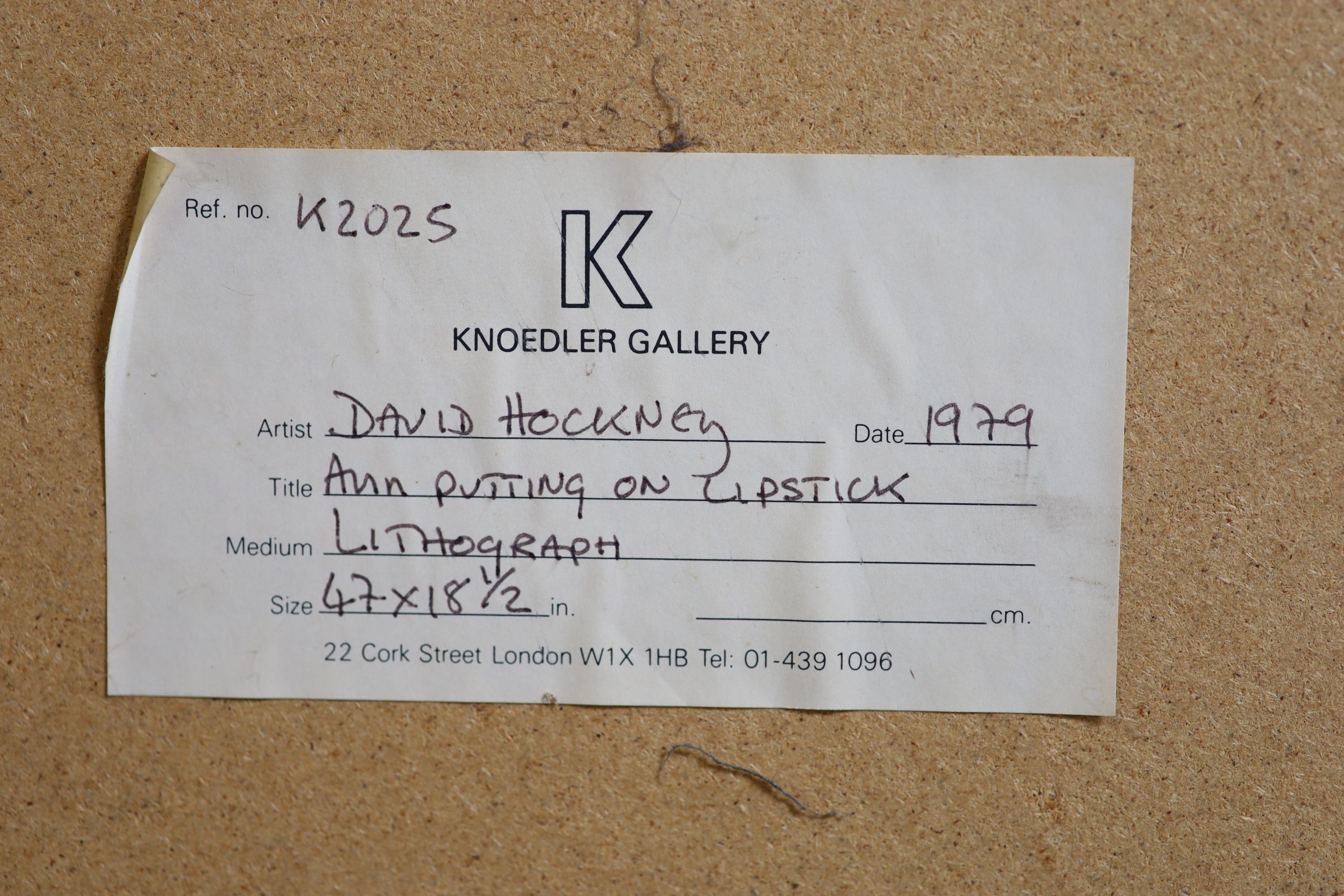 David Hockney (1937-), Ann putting on lipstick, Lithograph, 118 x 47cm.